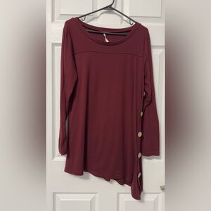 Elegant Maroon Asymmetrical Button Top